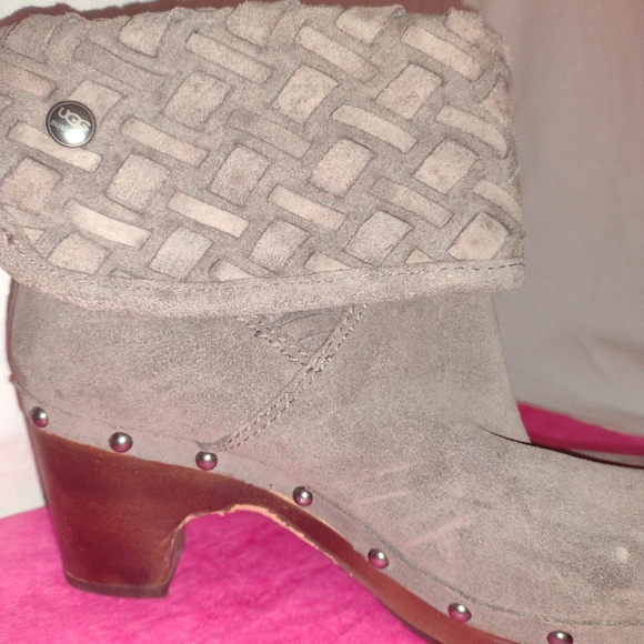 SOLD women's ugg boots w braided leather and wooden heels in awesome condition - Picture 2 of 11